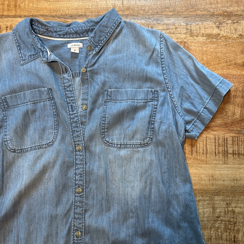 L.L Bean Light Blue Chambray Button-Down Shirt - Picture 3 of 4